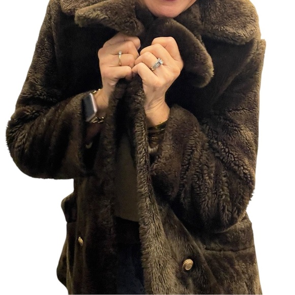 Vintage 60's Avon Chocolate Teddy Retro Mod Faux Fur Double Breasted Cozy Coat - Picture 4 of 17